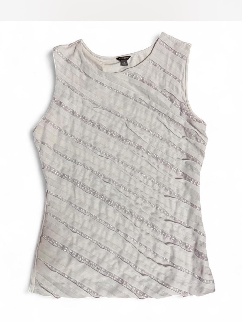 Ann Taylor Sleeveless Embellished Crewneck Tank Top - Light Gray